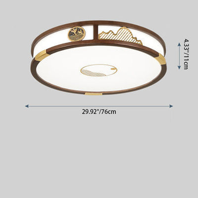 Traditionelle chinesische runde plissierte Eisen PVC LED Unterputz-Deckenleuchte für Wohnzimmer 