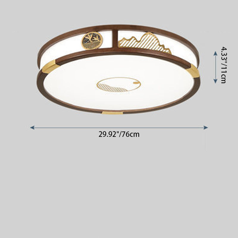 Traditionelle chinesische runde plissierte Eisen PVC LED Unterputz-Deckenleuchte für Wohnzimmer 