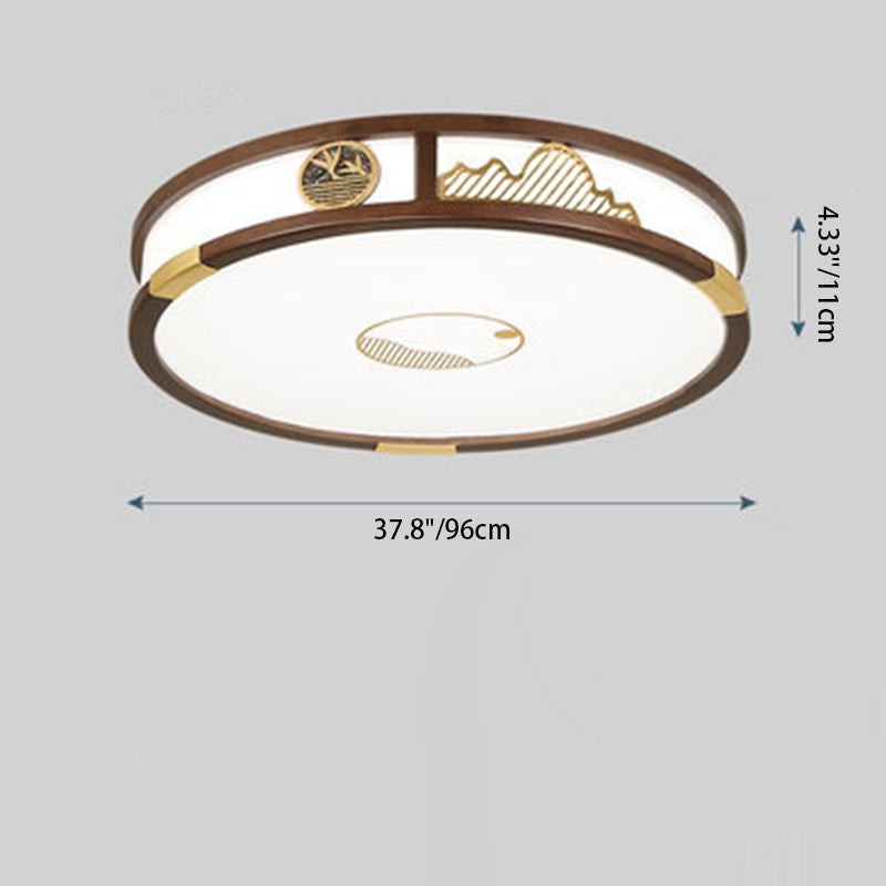 Traditionelle chinesische runde plissierte Eisen PVC LED Unterputz-Deckenleuchte für Wohnzimmer 