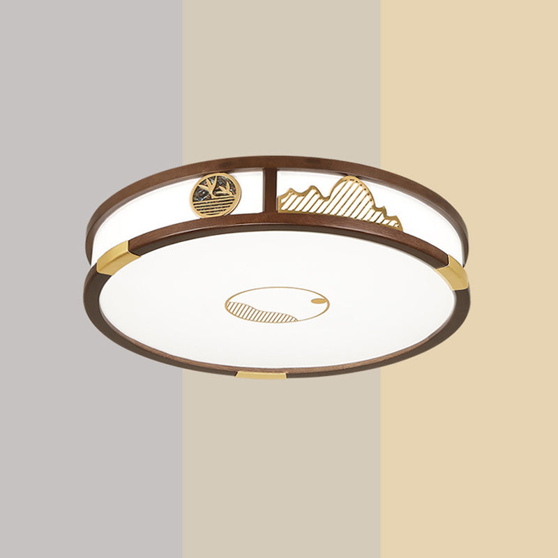 Traditionelle chinesische runde plissierte Eisen PVC LED Unterputz-Deckenleuchte für Wohnzimmer 