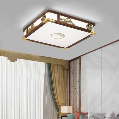 Traditionelle chinesische runde plissierte Eisen PVC LED Unterputz-Deckenleuchte für Wohnzimmer 