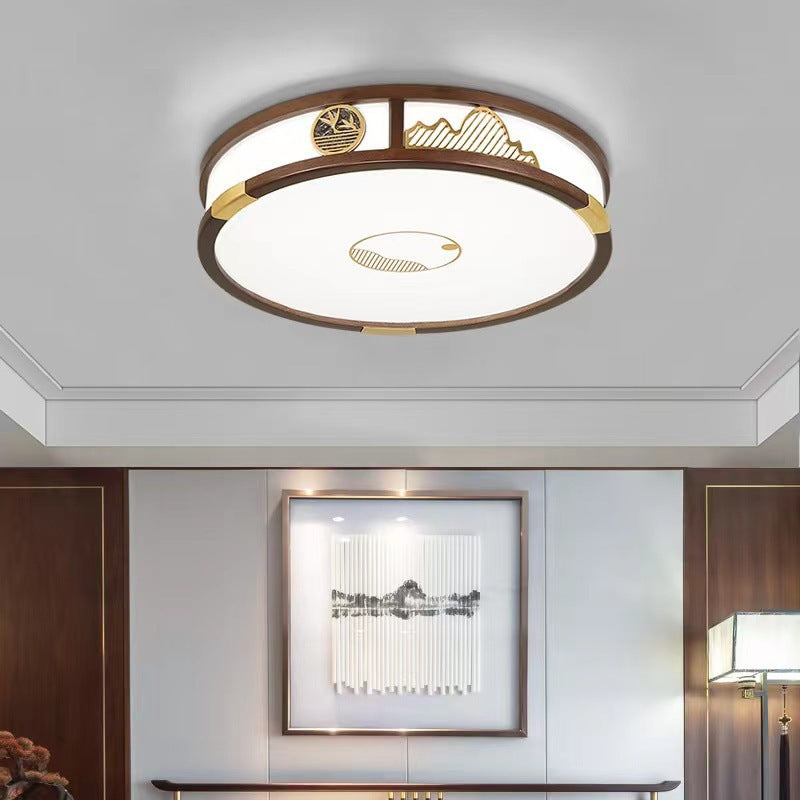 Traditionelle chinesische runde plissierte Eisen PVC LED Unterputz-Deckenleuchte für Wohnzimmer 