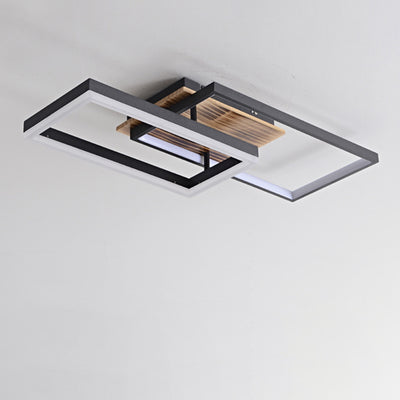Contemporary Creative Combination Square Rectangular Wood Grain Aluminum Acrylic LED Semi-Flush Mount Ceiling Light For Living Room