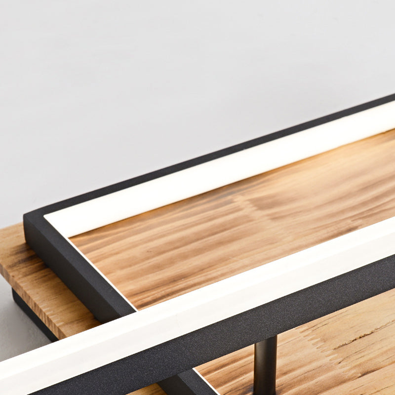 Contemporary Creative Combination Square Rectangular Wood Grain Aluminum Acrylic LED Semi-Flush Mount Ceiling Light For Living Room