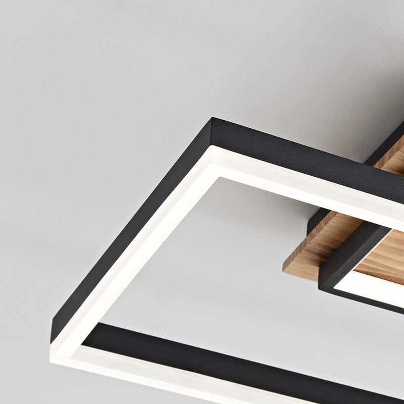 Contemporary Creative Combination Square Rectangular Wood Grain Aluminum Acrylic LED Semi-Flush Mount Ceiling Light For Living Room