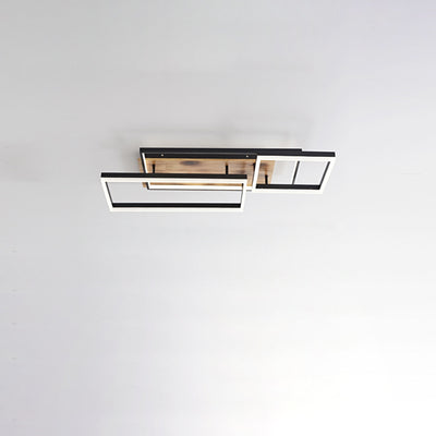 Contemporary Creative Combination Square Rectangular Wood Grain Aluminum Acrylic LED Semi-Flush Mount Ceiling Light For Living Room