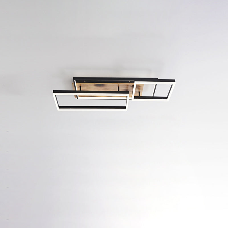 Contemporary Creative Combination Square Rectangular Wood Grain Aluminum Acrylic LED Semi-Flush Mount Ceiling Light For Living Room
