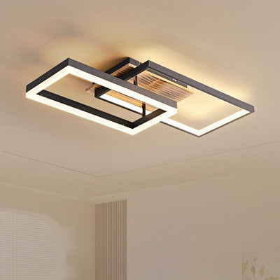 Contemporary Creative Combination Square Rectangular Wood Grain Aluminum Acrylic LED Semi-Flush Mount Ceiling Light For Living Room