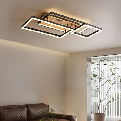 Contemporary Creative Combination Square Rectangular Wood Grain Aluminum Acrylic LED Semi-Flush Mount Ceiling Light For Living Room