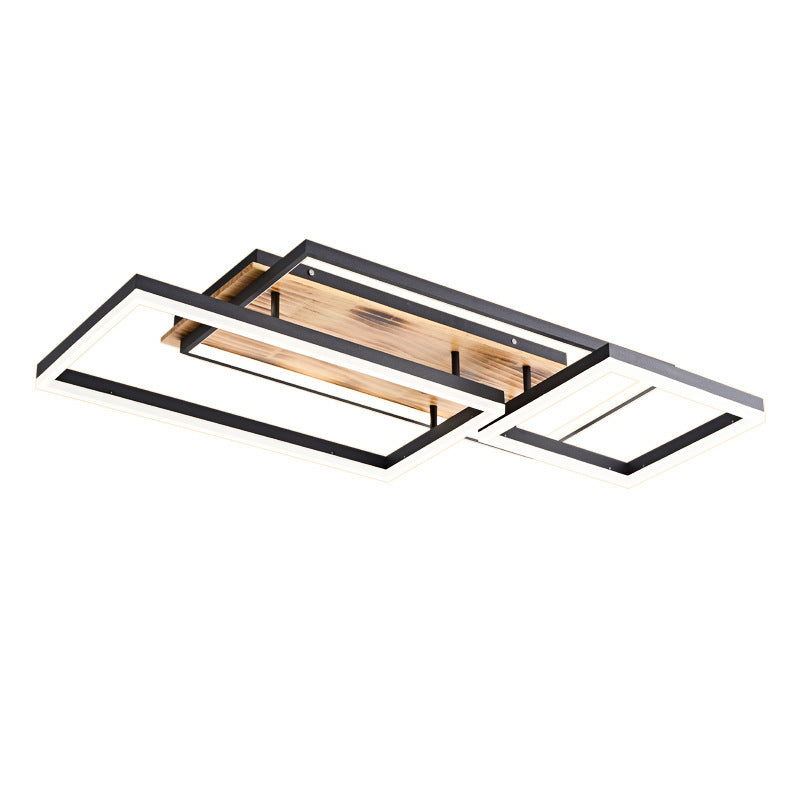 Contemporary Creative Combination Square Rectangular Wood Grain Aluminum Acrylic LED Semi-Flush Mount Ceiling Light For Living Room