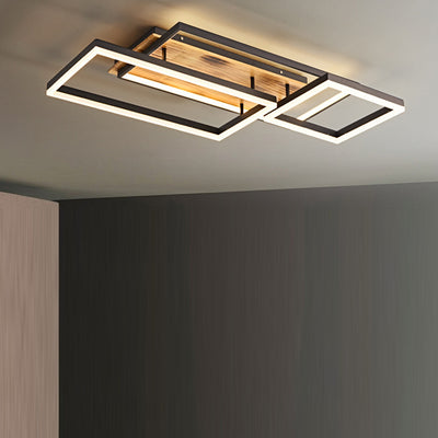 Contemporary Creative Combination Square Rectangular Wood Grain Aluminum Acrylic LED Semi-Flush Mount Ceiling Light For Living Room
