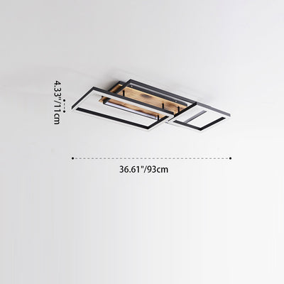 Contemporary Creative Combination Square Rectangular Wood Grain Aluminum Acrylic LED Semi-Flush Mount Ceiling Light For Living Room
