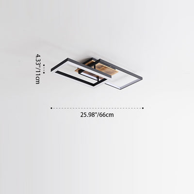 Contemporary Creative Combination Square Rectangular Wood Grain Aluminum Acrylic LED Semi-Flush Mount Ceiling Light For Living Room