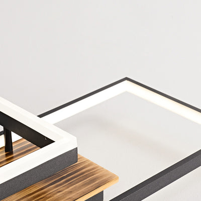 Contemporary Creative Combination Square Rectangular Wood Grain Aluminum Acrylic LED Semi-Flush Mount Ceiling Light For Living Room