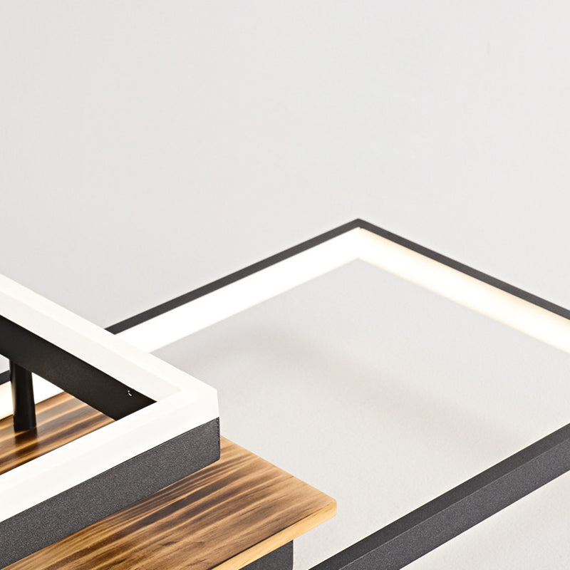 Contemporary Creative Combination Square Rectangular Wood Grain Aluminum Acrylic LED Semi-Flush Mount Ceiling Light For Living Room