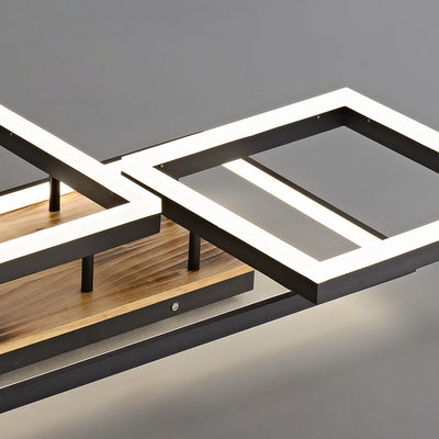 Contemporary Creative Combination Square Rectangular Wood Grain Aluminum Acrylic LED Semi-Flush Mount Ceiling Light For Living Room