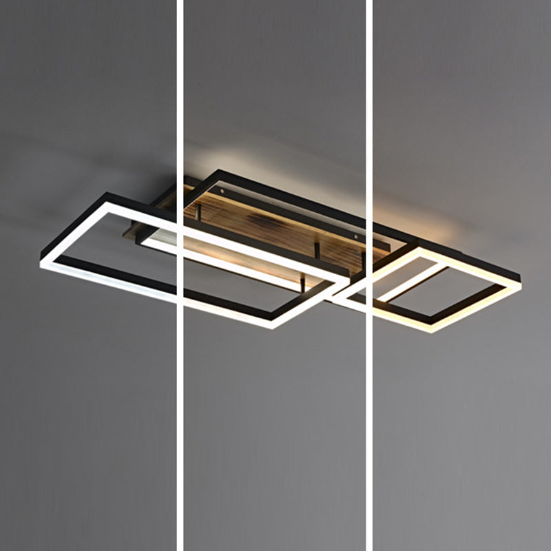 Contemporary Creative Combination Square Rectangular Wood Grain Aluminum Acrylic LED Semi-Flush Mount Ceiling Light For Living Room