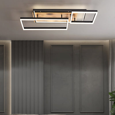 Contemporary Creative Combination Square Rectangular Wood Grain Aluminum Acrylic LED Semi-Flush Mount Ceiling Light For Living Room