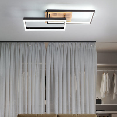 Contemporary Creative Combination Square Rectangular Wood Grain Aluminum Acrylic LED Semi-Flush Mount Ceiling Light For Living Room