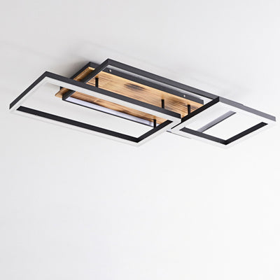 Contemporary Creative Combination Square Rectangular Wood Grain Aluminum Acrylic LED Semi-Flush Mount Ceiling Light For Living Room