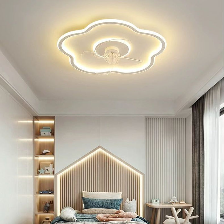 Moderner minimalistischer Deckenventilator mit Blumenform aus Eisen und Acryl mit LED-Deckenleuchte für das Schlafzimmer 