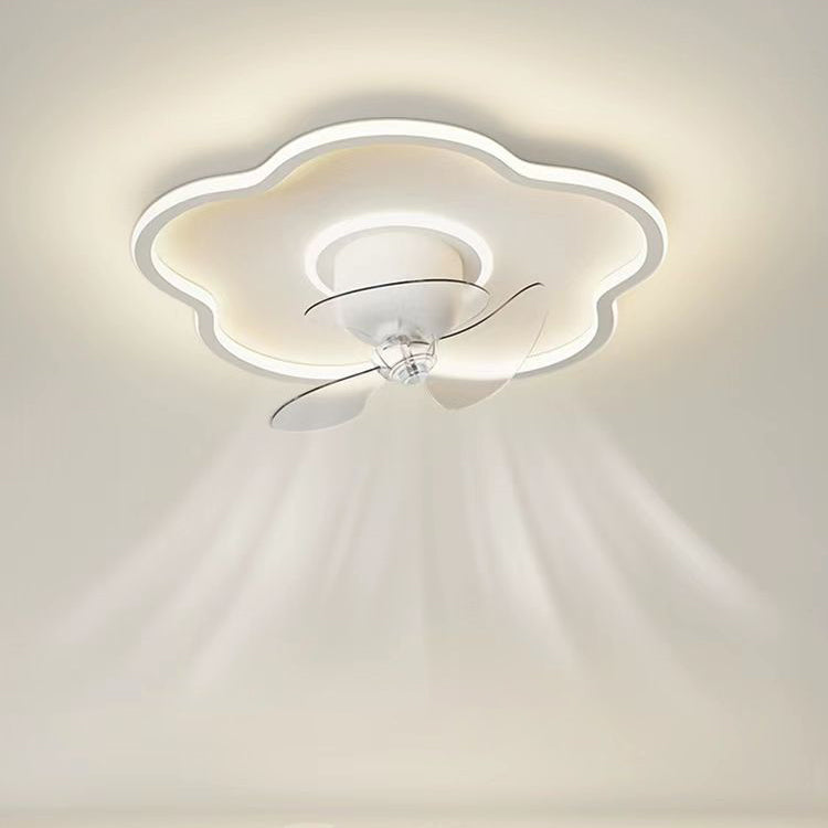 Moderner minimalistischer Deckenventilator mit Blumenform aus Eisen und Acryl mit LED-Deckenleuchte für das Schlafzimmer 