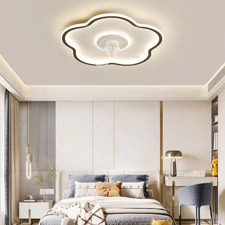 Moderner minimalistischer Deckenventilator mit Blumenform aus Eisen und Acryl mit LED-Deckenleuchte für das Schlafzimmer 