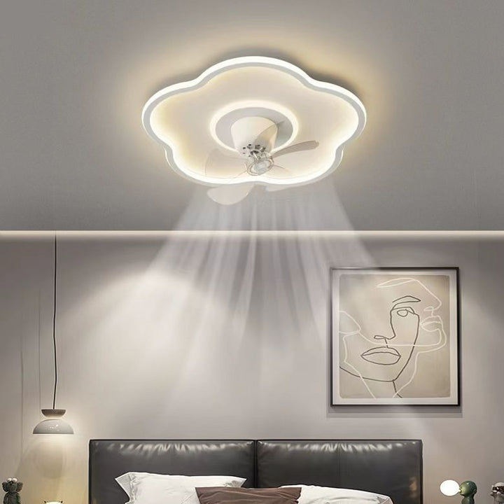 Moderner minimalistischer Deckenventilator mit Blumenform aus Eisen und Acryl mit LED-Deckenleuchte für das Schlafzimmer 