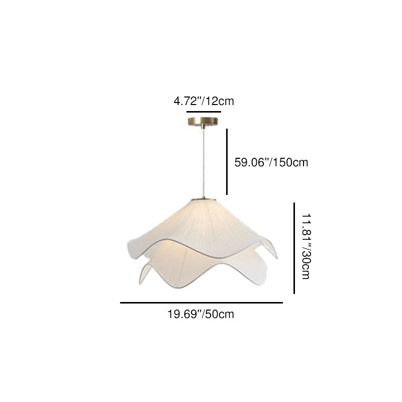 Traditional French Cream Petal Fabric Iron 1-Light Pendant Light For Living Room