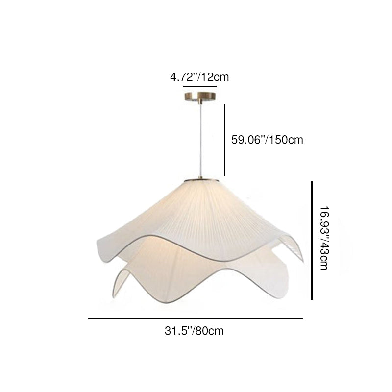 Traditional French Cream Petal Fabric Iron 1-Light Pendant Light For Living Room
