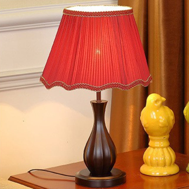 Traditionelle Vintage-Trommelstoff-Holz-1-Licht-Tischlampe für das Wohnzimmer 