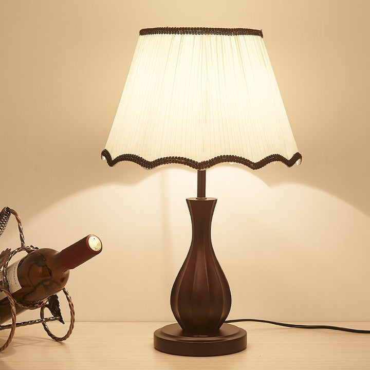 Lámpara de Mesa de 1 Luz con Pantalla de Tela de Tambor Vintage Tradicional y Base de Madera para Sala de Estar 