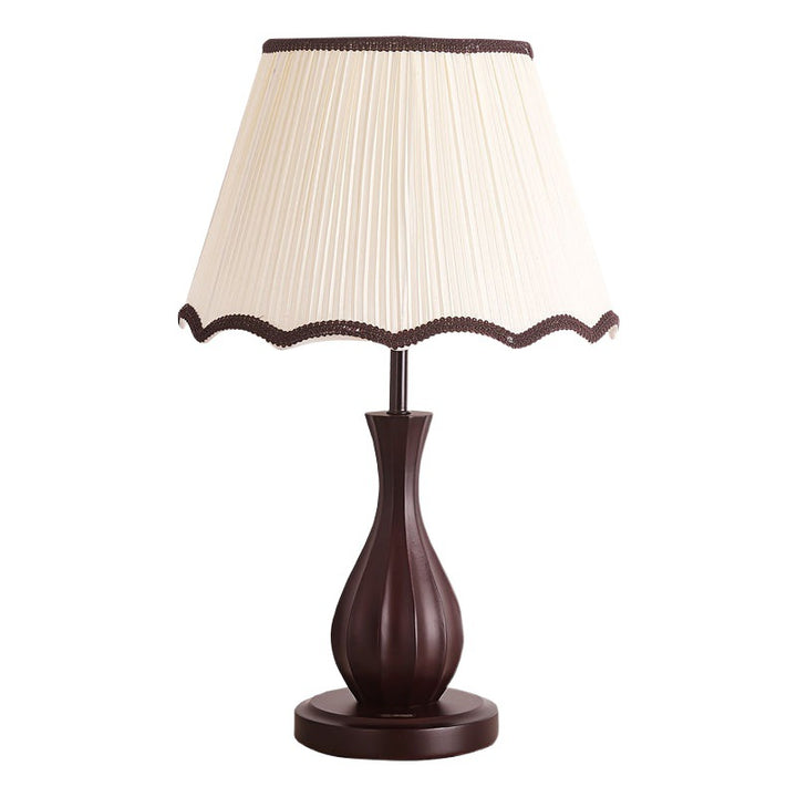 Traditionelle Vintage-Trommelstoff-Holz-1-Licht-Tischlampe für das Wohnzimmer 