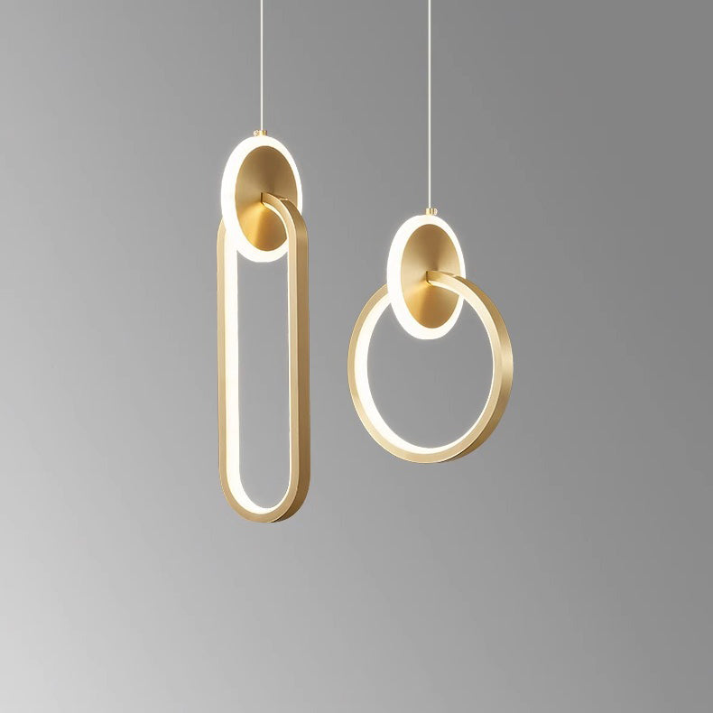 Moderne Luxus Oval Kupfer Ring Kristall Stein LED Anhänger Licht Für Wohnzimmer 