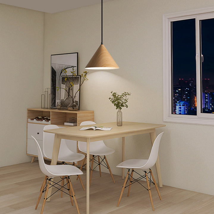 Suspension lumineuse contemporaine en fer effilé de couleur bois nordique moderne 1 lumière pour salon 
