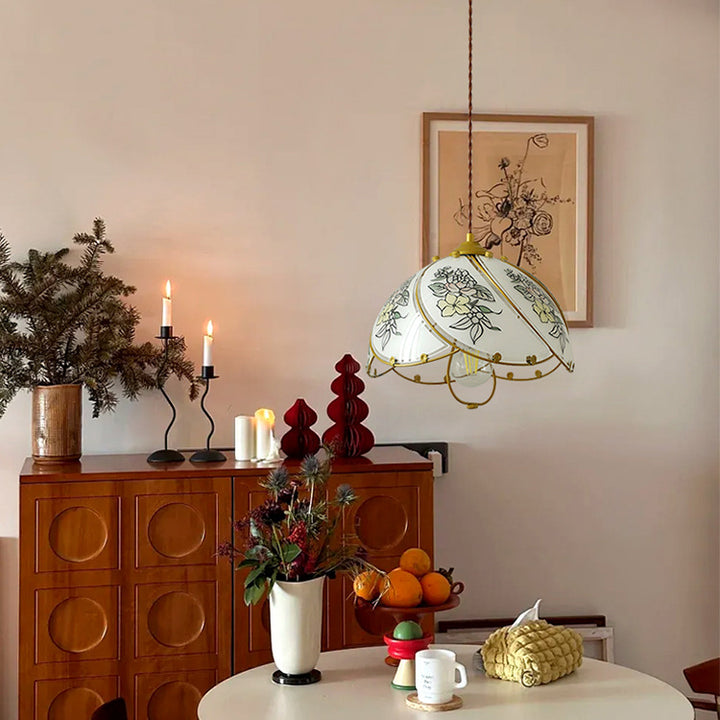 Moderne Art-Déco-Blumen-Hardware-Glas-1-Licht-Pendelleuchte für Wohnzimmer 