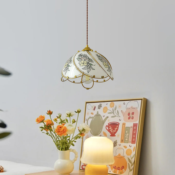 Moderne Art-Déco-Blumen-Hardware-Glas-1-Licht-Pendelleuchte für Wohnzimmer 