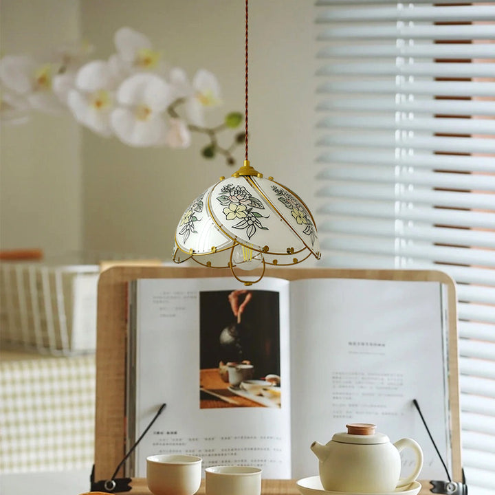 Moderne Art-Déco-Blumen-Hardware-Glas-1-Licht-Pendelleuchte für Wohnzimmer 