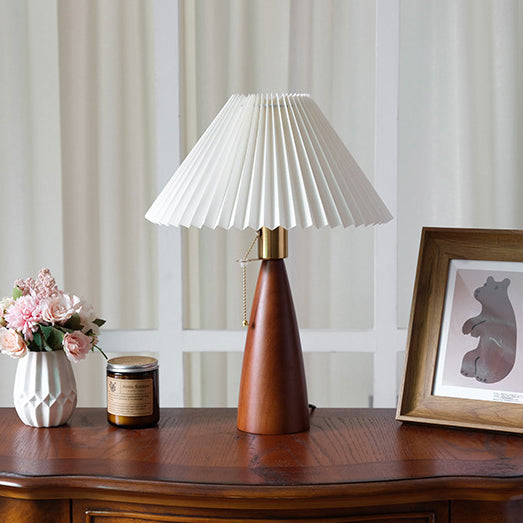 Lámpara de Mesa de 1 Luz de Madera con Imitación de Piel de Oveja de Lino de Champiñón Vintage Tradicional para Sala de Estar 