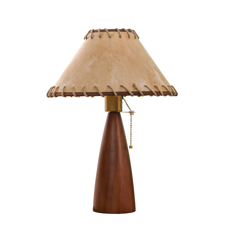 Lámpara de Mesa de 1 Luz de Madera con Imitación de Piel de Oveja de Lino de Champiñón Vintage Tradicional para Sala de Estar 
