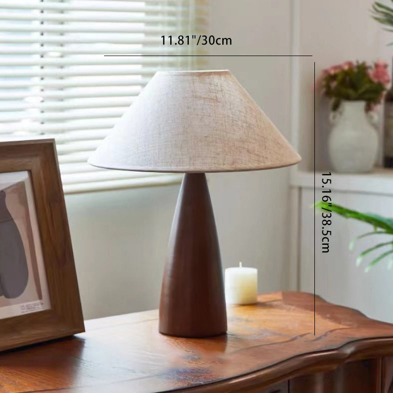 Lámpara de Mesa de 1 Luz de Madera con Imitación de Piel de Oveja de Lino de Champiñón Vintage Tradicional para Sala de Estar 