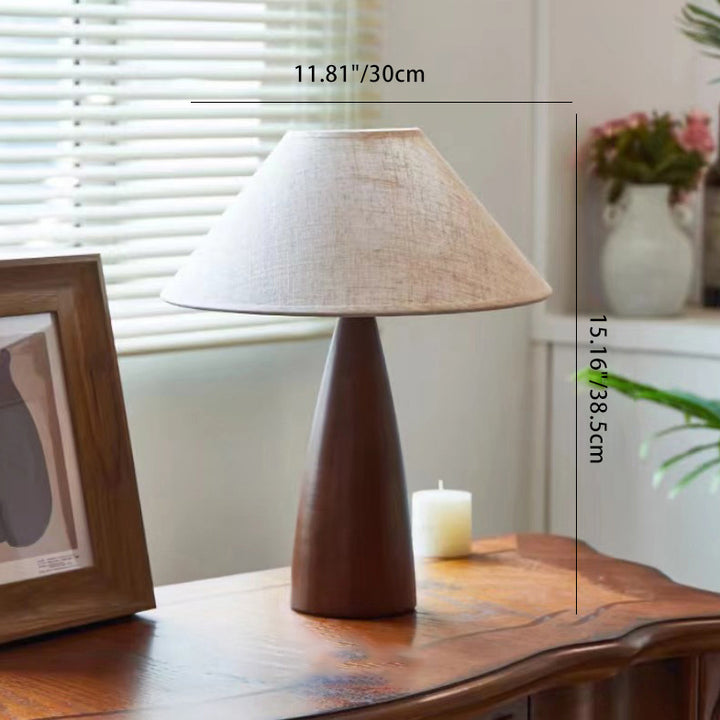 Traditionelle Vintage Pilz Leinen Imitation Schaffell Holz 1-Licht Tischlampe für Wohnzimmer 