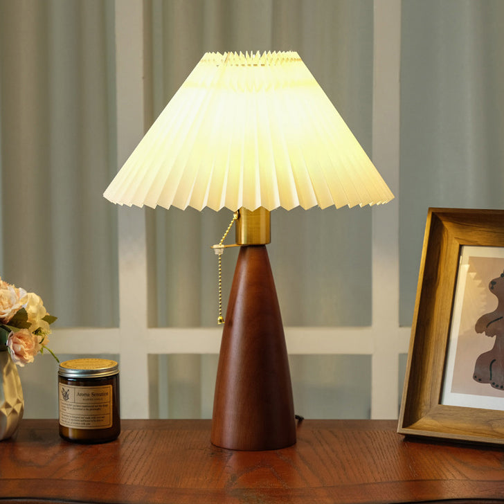Lámpara de Mesa de 1 Luz de Madera con Imitación de Piel de Oveja de Lino de Champiñón Vintage Tradicional para Sala de Estar 