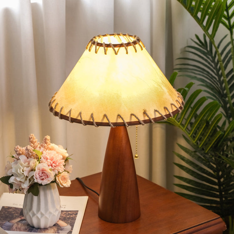 Lámpara de Mesa de 1 Luz de Madera con Imitación de Piel de Oveja de Lino de Champiñón Vintage Tradicional para Sala de Estar 