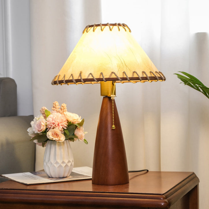 Lámpara de Mesa de 1 Luz de Madera con Imitación de Piel de Oveja de Lino de Champiñón Vintage Tradicional para Sala de Estar 