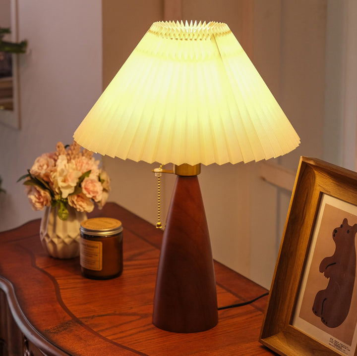 Lámpara de Mesa de 1 Luz de Madera con Imitación de Piel de Oveja de Lino de Champiñón Vintage Tradicional para Sala de Estar 