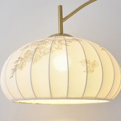 Traditional Chinese Fishing Rod Round Oval Cone Iron Fabric 1-Light Standing Floor Lamp For Living Room