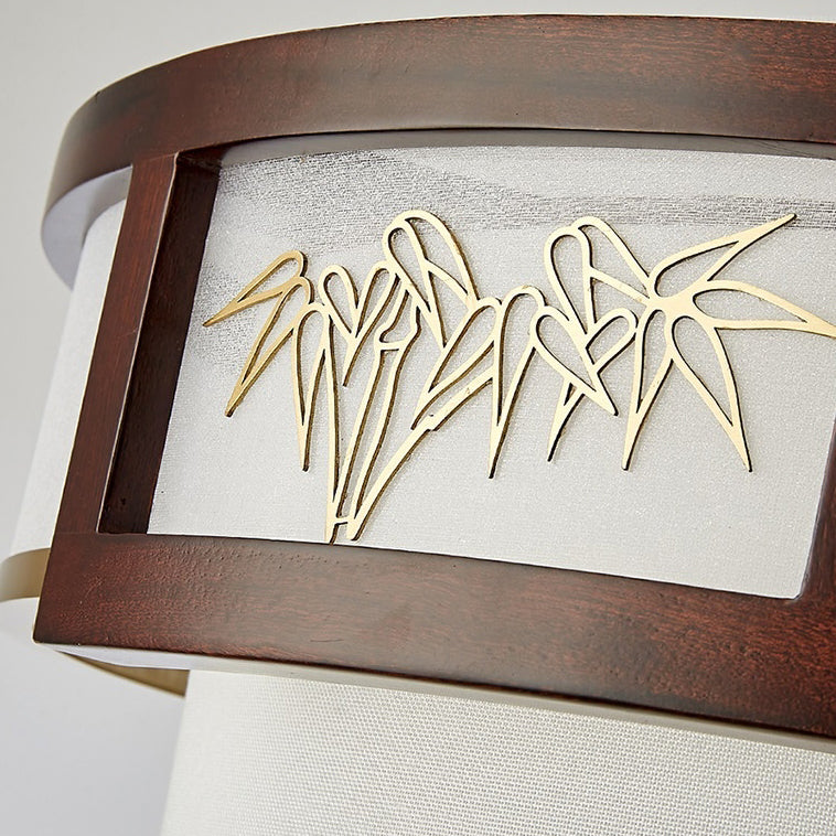 Pampilles chinoises traditionnelles rondes en bambou sculpté tissu bois laiton plafonnier semi-encastré 3/5 lumières pour salon 