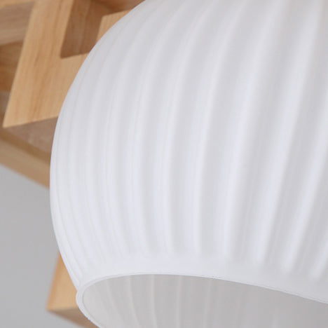 Chandeliers Traditionnels en Bois Massif Chinois avec Verre Rayé et Abat-jour en Globe Rond Branche 5/8 Lumières pour Salon 