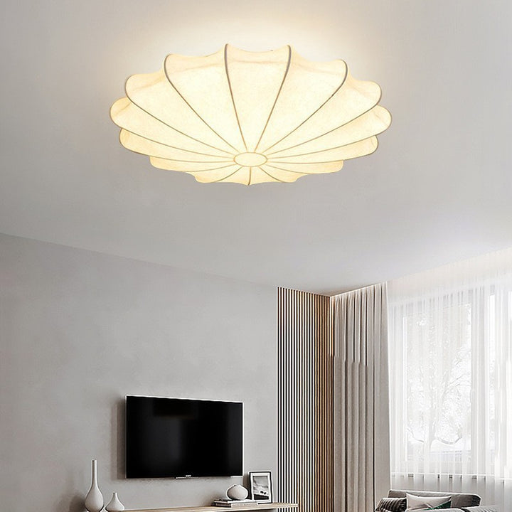 Traditional Japanese Dome Floral Artificial Silk Hardware 1/3-Light Semi-Flush Mount Ceiling Light For Living Room